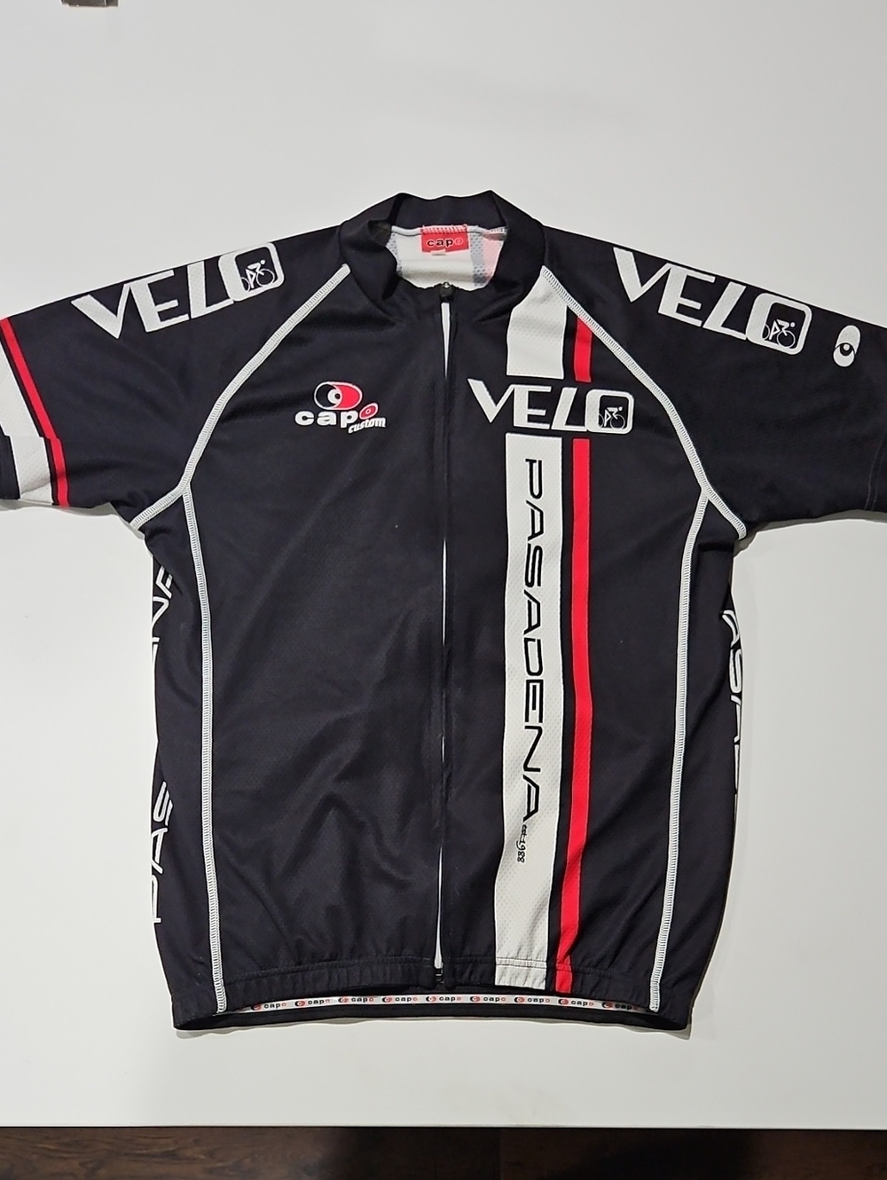 VELO Pasadena Cycling Jersey - Black, White & Red Accents Vintage Unisex Sz Med